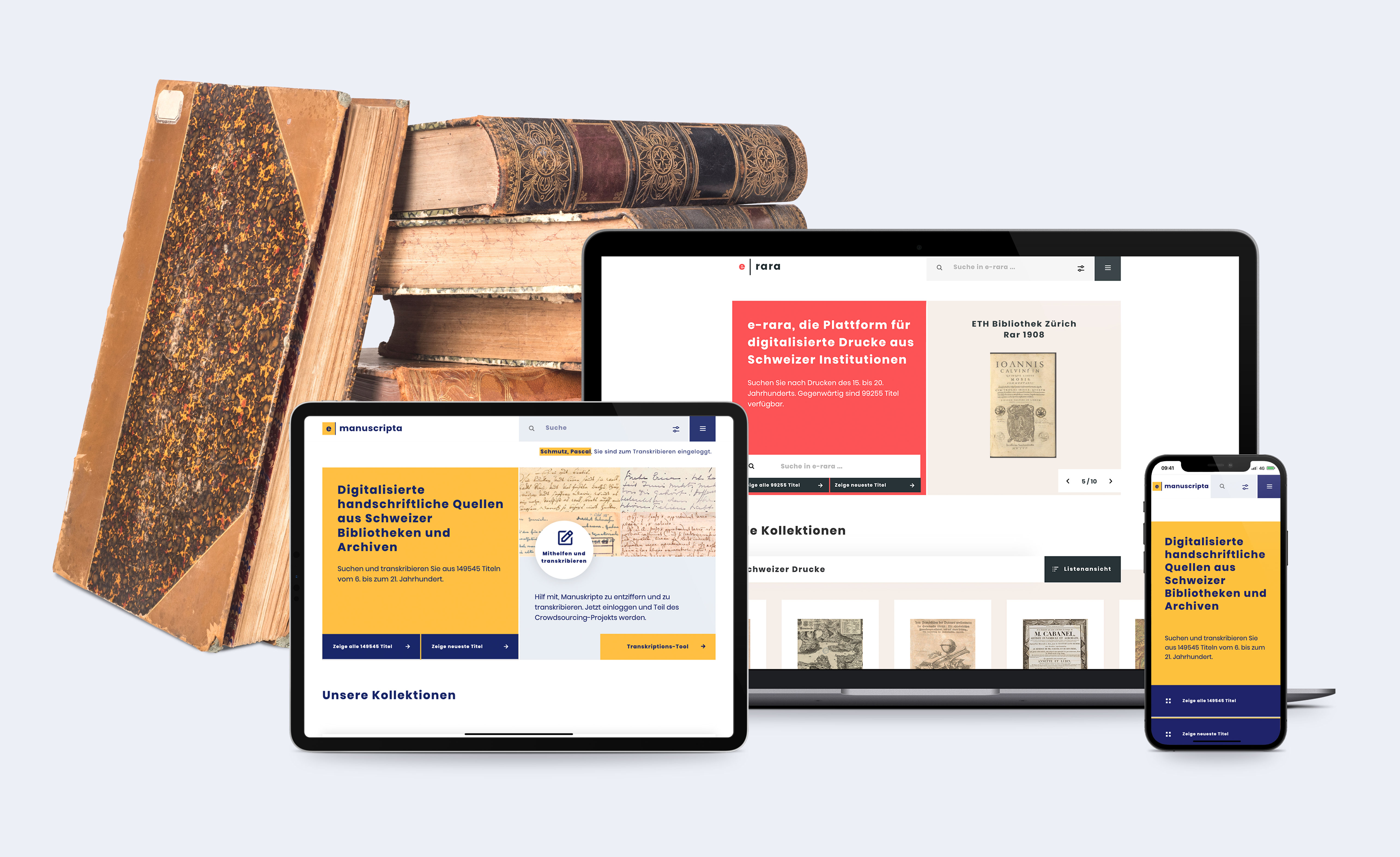 Zwei Plattformen für historische Bücher und Manuskripte